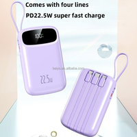 Top vente 20000mah Portable batterie externe Micro USB chargeur de téléphone portable type-c affichage LED Mini chargeur extérieur câbles intégrés