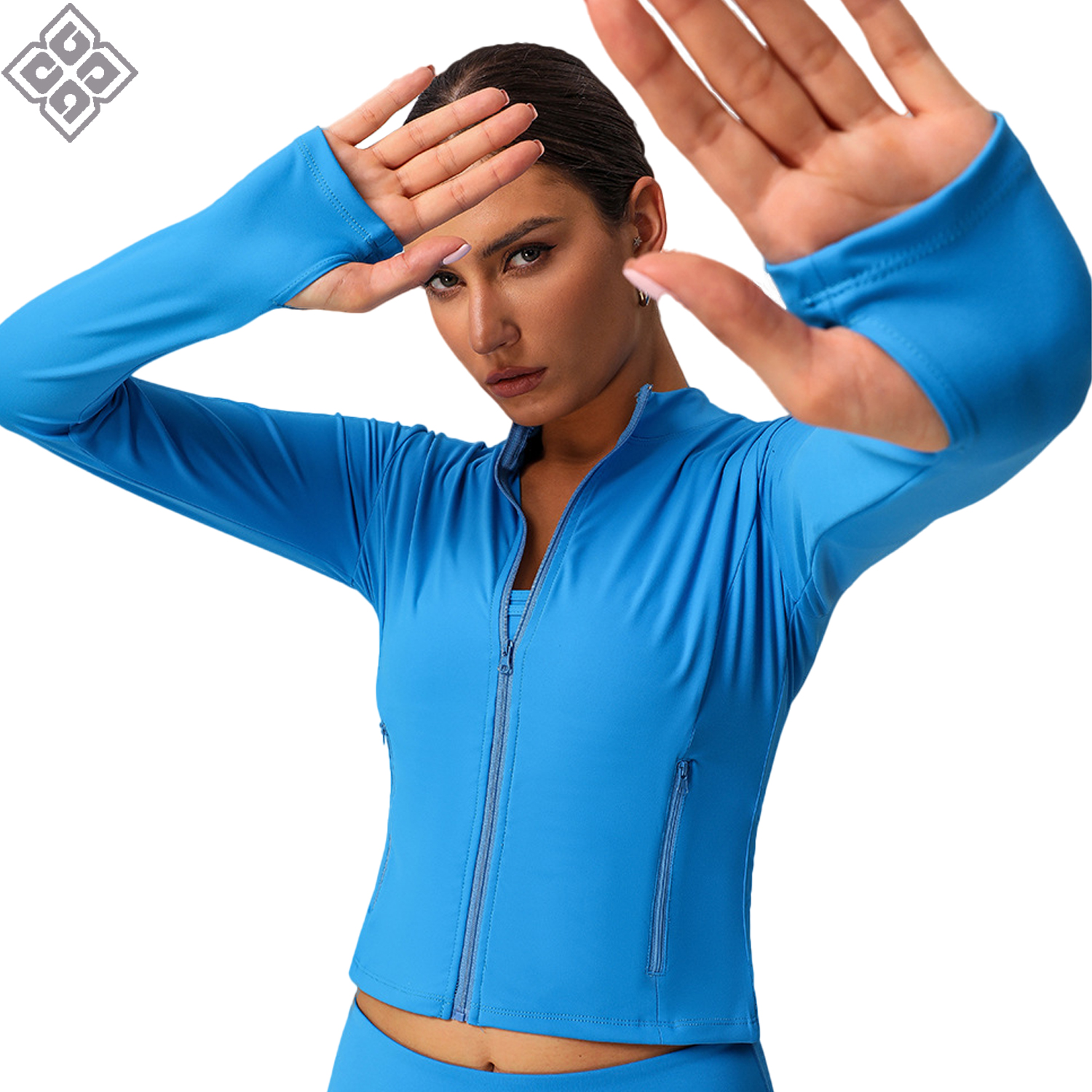 Women Slim Tight Long Sleeve Sports Jacket Quick Dry Naked Feeling Yoga Top with Zipper Pockets for Running Yoga Workout