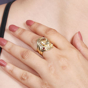 แหวนพลอยเงินสเตอร์ลิงสีทอง18K 925ชุบด้วยโกเมนและควอตซ์เลมอนสำหรับงานแต่งงานและวันครบรอบ - Product Image 3