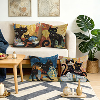 Housses de coussin abstraites style bohème 45 x 45 cm, lot de 4, décoratives, thème chats noirs, carrées, avec fermeture éclair invisible
