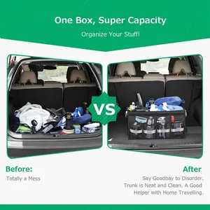 Pabrik grosir Organizer bagasi mobil dapat dilipat kapasitas besar Drive Auto bagasi mobil penyimpanan Organizer dengan tutup