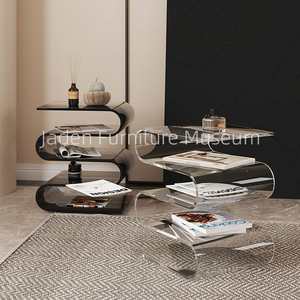 <span class=keywords><strong>Table</strong></span> <span class=keywords><strong>basse</strong></span> moderne transparente de couleur crème en bois massif de style américain avec porte-revues pour salon à usage domestique - Product Image 2