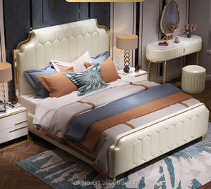 Lit de couchage très vendu ensemble de meubles modernes pour chambre de filles ensembles de <span class=keywords><strong>literie</strong></span> avec garniture en acier inoxydable doré lits de mariage en cuir de luxe - Product Image 5