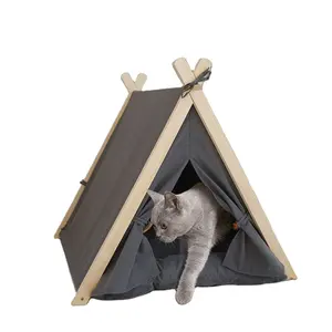 고양이 티피 텐트 야외 방풍 고양이 침대 나무 삼각대 안정적인 고양이 텐트