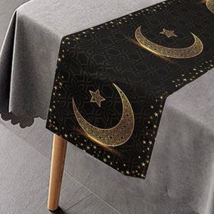 Eid Mubarak Polyester Black <b>Gold</b> Star Moon Mosque <b>Table</b> <b>Runner</b> - Product Image 3