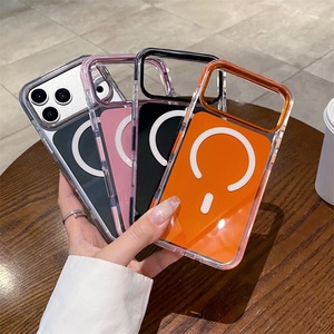Étui de téléphone magnétique de luxe en acrylique pour <span class=keywords><strong>iPhone</strong></span> 17 16 15 14 <span class=keywords><strong>13</strong></span> <span class=keywords><strong>Pro</strong></span> Max, <span class=keywords><strong>coque</strong></span> antichoc avec bouton métallique et chargement sans fil - Product Image 4