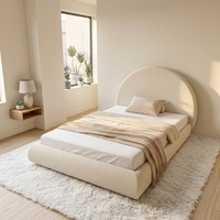 Lit double à tête de lit ronde économique, cadre de lit rembourré haute densité et souple, lit compressé multi-usage pour chambre d'étude