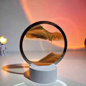 Moderne Bureaulamp 3d Led Tafellamp Led Moving Art Dynamisch Zandbeeld Drijfzand Schilderij Snelle Zandlamp