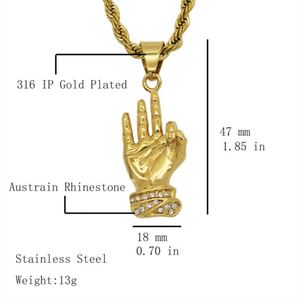 Personalized Hand Gestures Necklaces Stainless Steel Zircon Hand Pendant Necklace - Product Image 5
