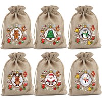 Sacs de rangement pour cadeaux de Noël avec sac à cordon imprimé bonhomme de neige pour bijoux, pochette d'emballage cadeau en lin avec logo personnalisé