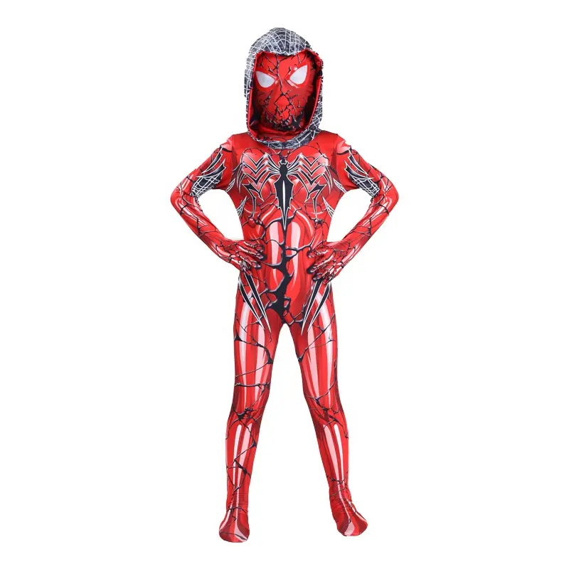 Yeni kırmızı renk Fullbody Suit cadılar bayramı partisi TV & film Cosplay Anime tulum örümcek adam kostüm yüz maskesi ile