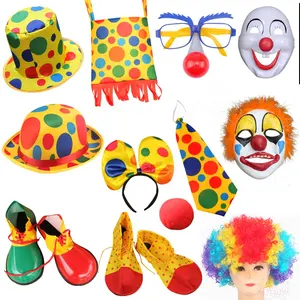 Conjunto de disfraz de payaso que incluye Peluca de arcoíris sombrero nariz pajarita guantes blancos zapatos accesorios para niños adultos fiestas circo Carnavales