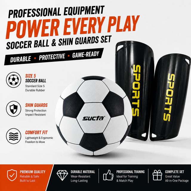 High Quality PU Leather Soccer Ball Set With Soccer Shin Guards Natural Rubber Bladder Training Football Kit