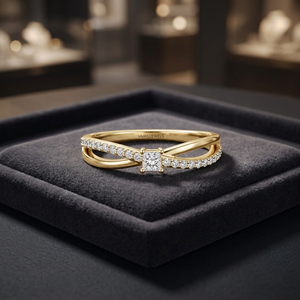 Bague de fiançailles en or 10K, 14K, 18K ou argent 925, 935 avec diamant de laboratoire taille princesse et diamants ronds - Product Image 1