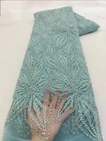 Tissu en dentelle perlée élégante faite à la main NI.AI, dentelle carrée de luxe, dentelle française de haute qualité, 100% polyester, robes de mariée