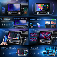 Autoradio Android Podofo Slim 10,1 pouces avec écran rotatif Incell, 4+64 Go, CarPlay/Android Auto sans fil, double bouton pour voitures universelles
