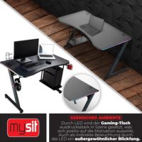 Bureau de jeu extensible à lumière LED RVB en forme de Z Design unique Bureau de jeu élégant en forme de Z E-sport avec bureau en fibre de carbone