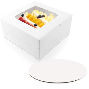 Boîtes de boulangerie à gâteaux de 10x10x5 pouces avec fenêtre Planches à gâteaux rondes de <span class=keywords><strong>10</strong></span> pouces, boîte en papier pour gâteaux, pâtisseries, biscuits - Product Image 3