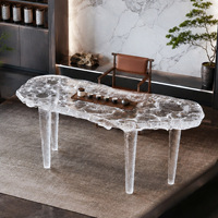 Table à thé en cristal effet glace, style chinois moderne, luxe, pour salons, salles de thé, villas et maisons