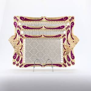 Plateau en métal gravé rectangle de style ottoman turc Plateau de service en métal écologique - Product Image 2