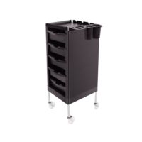Plateau de rangement intelligent pour coiffure, pliable et mobile, en acier inoxydable noir, chariot pour extensions capillaires de salon de beauté