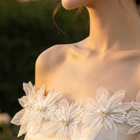 Applique en dentelle soluble dans l'eau 3D double couche de 11 cm, patch brodé floral en polyester à sequins pour robe de mariée et vêtements DIY