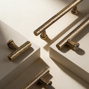 DOOROOM Solid H59 Brass Cabinet <strong>Door</strong> Handles Vintage Hammered Drawer Pulls for Furniture 96/128/160mm - Product Image 2