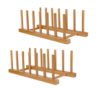 Égouttoir à vaisselle vertical en bambou pour assiettes, casseroles, couvercles, bols et tasses – Organisateur de placard de cuisine