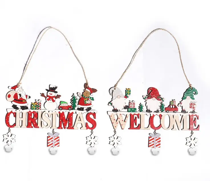 Houten Hangers Kerstboom Hangers Houten Handwerk Nieuwe Kerstversiering Cartoon Letters Met Belletjes