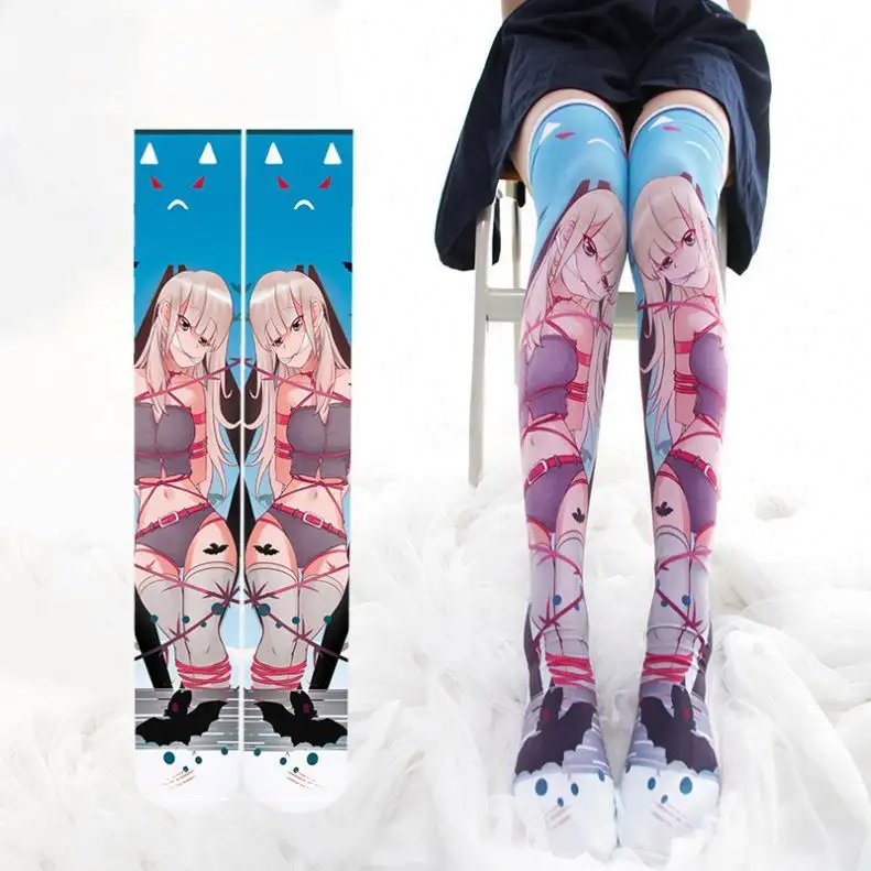 77 Custom Seamless Digital Printing 3D Printed Anime Knee High Socks Girls Wholesale