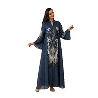Robe longue élégante de Dubaï pour femmes musulmanes, broderie florale de luxe, kaftan islamique, robe de soirée pour Ramadan et Eid Al Fitr 2026