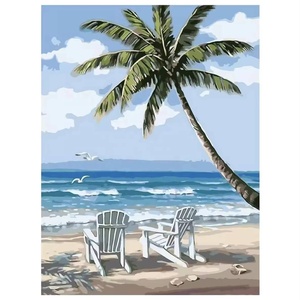 Kit de peinture par numéros XIXI, série paysage, plage en bord de mer, cocotier, toile pliante faite à la main, peinture décorative peinte à la main - Product Image 1
