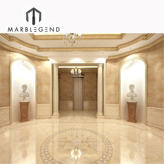 Custom Luxury Villa Decor Beige Marble Stone Crema Marfil Marble Tiles Floor for Interior