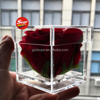 Boîte à fleurs élégante en acrylique SHP à 1 trou pour l'affichage de roses, étui cadeau transparent, décoration de table pour la maison et l'hôtel, vente en gros