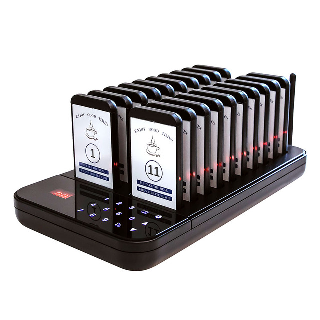Restaurant Pager System 20 Pagers Waterproof Wireless Calling System Buzzers for Restaurant Caller