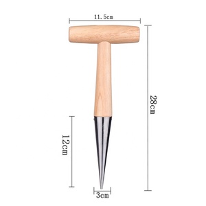Hand <strong>Dibber</strong> With Wooden Handle Chrome Coated Stainless Steel Head - Lightweight Sturdy Hand Held Bulb Planter for Sowing Seeds - Product Image 4