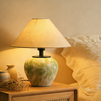 Lampe de table LED flexible en céramique verte et blanche, faite à la main à Jingdezhen, style vintage, écologique, pour chevet, décoration de ferme