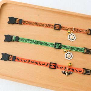 Collares ajustables para mascotas de Halloween lindo fantasma/araña calabaza gato collares hebilla de seguridad tela estampado decorativo patrón para perros - Product Image 1