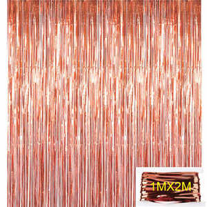 두 미터 길이의 포일 커튼 파티 장식, 메탈릭 로즈 골드 틴셀 포일 프린지 커튼 (웨딩 파티용) - Product Image 4
