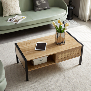 Rattan Coffee Table 40.16 In Metal Legs Modern <b>Storage</b> Living Room Natural - Product Image 2