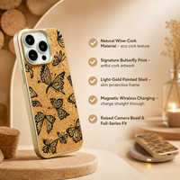 Coque Arrière en Liège Motif Papillon Artistique pour Apple iPhone 12-16, Compatible Charge Sans Fil, Utilisation Quotidienne