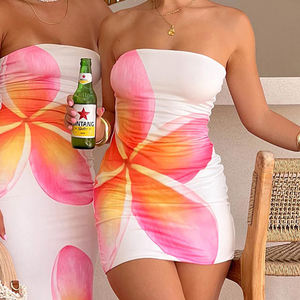 Vestido de Fiesta Tejido sin Tirantes, Estilo Resort, Colorido, Floral, con Cintura Baja, Ajustado, para Mujer, Primavera-Verano 2026, Venta al Por Mayor - Product Image 1