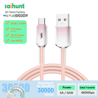 Kabel USB Tipe C Berbahan Nilon dengan Pengisian Cepat 66W, Mendukung Sinkronisasi Data, Kompatibel dengan iPhone, Huawei, dan Semua Ponsel USB-C