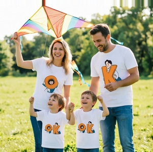 Camiseta familiar a juego con letras <span class=keywords><strong>OK</strong></span>, novedad de verano 2026, top familiar de dibujos animados para 3-4 personas - Product Image 3