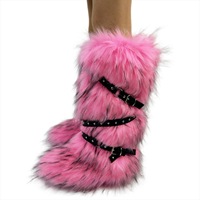Bottes de neige décontractées pour femmes, à boucle croisée, au-dessus du genou, chaudes et confortables, bottes hautes plates en fourrure, élégantes et sexy