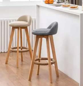 Tabouret haut de luxe en bois moderne et bon marché pour cuisine pivotante de luxe en cuir et métal antique - Product Image 6