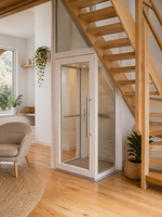 Ascenseur compact pour la maison, gain de place, sous les escaliers, ascenseur panoramique en verre avec porte battante manuelle pour duplex nordique