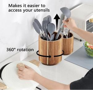 Çevre dostu toptan gereçler Crock sofra takımı organizatörler doğal bambu pişirme eşyası çatal kaşık ahşap yuvarlak tutucu - Product Image 4