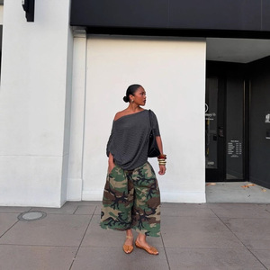 BR6007 Nouveaux pantalons amples et droits décontractés de style streetwear pour femmes, <span class=keywords><strong>camouflage</strong></span>, mi-longs - Product Image 4