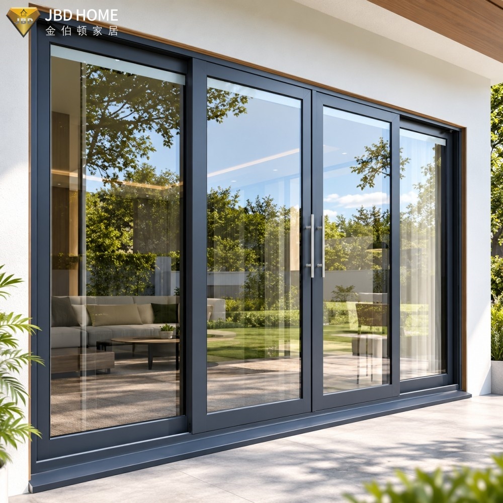 Factory Direct Supply Interior Double-layered Tempered Glass Automatic Aluminum Sliding Glass Door Windproof For Houses